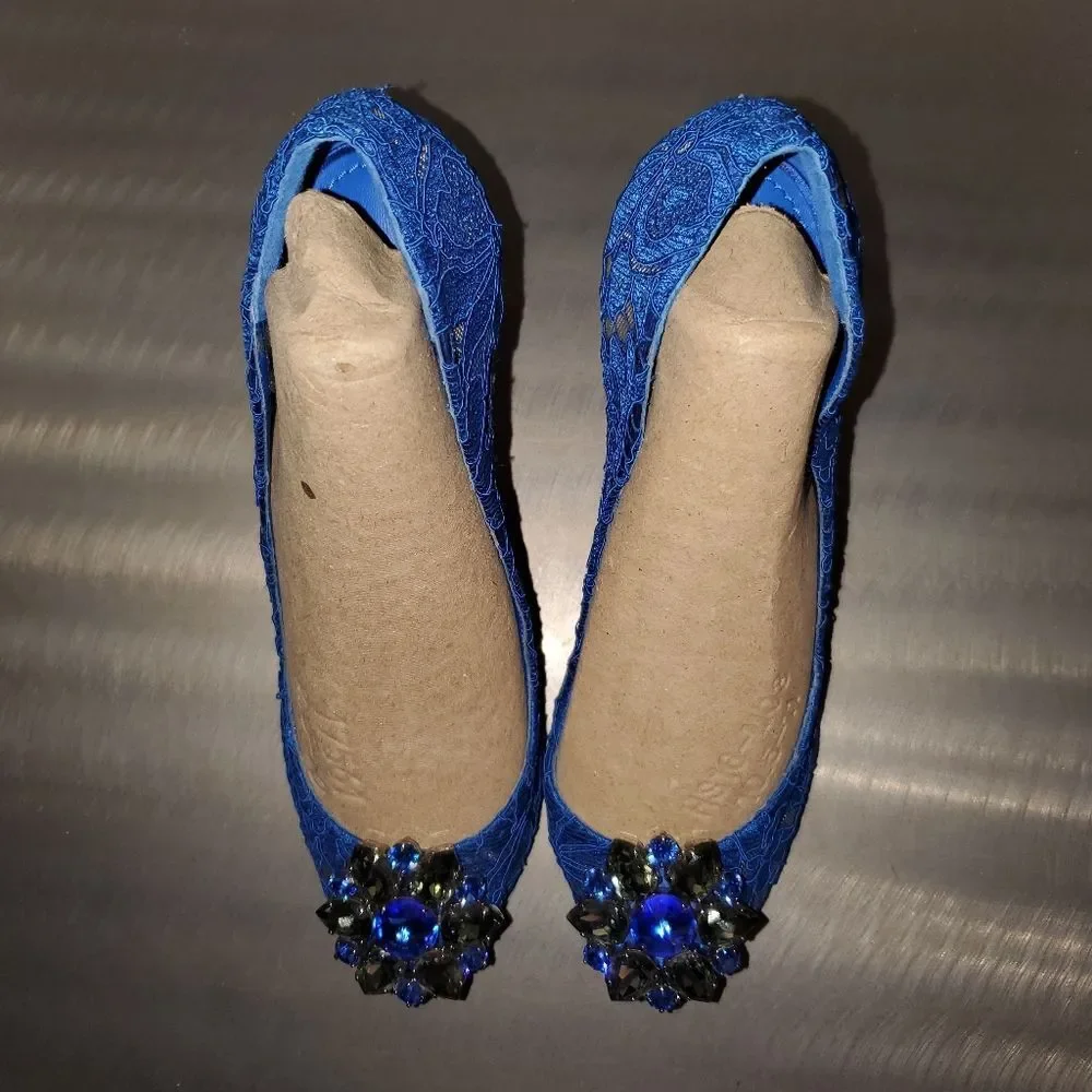 DOLCE & GABBANA Taormina Lace Crystals Blue Peep Toe Pump Heel Twee 39.5 - Picture 4 of 15